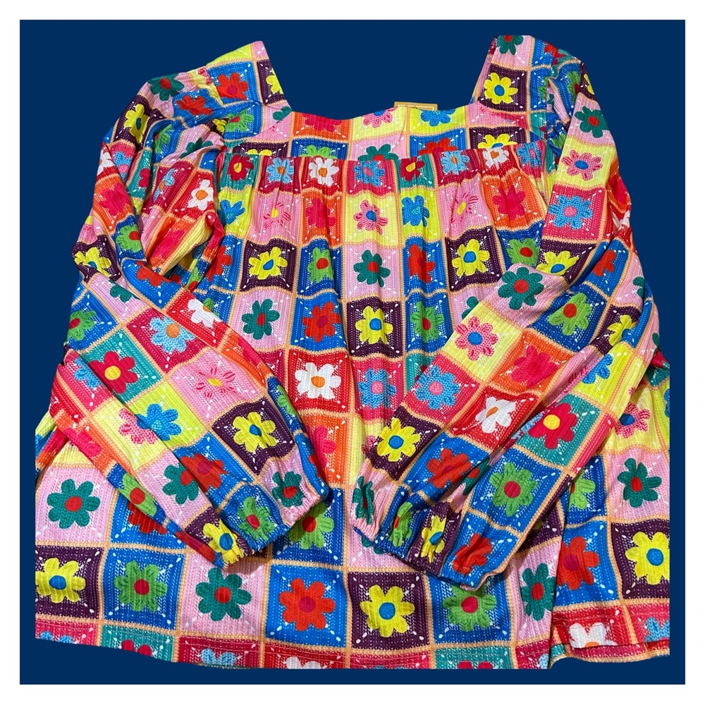 NET!Lemon Love Slightly Stretchy, Size XL, Multi Color Flowers Swing Top Sq Neck - Picture 10 of 11